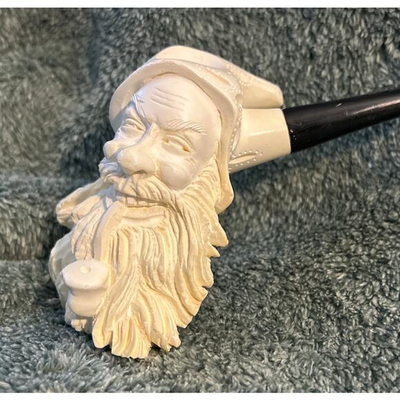 Unused Meerschaum Pipe Hand Carved Bearded Man Smoking Pipe - Picture 10 of 10